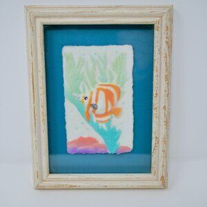 Vintage 90s FIGI Graphics Hand Cast Paper Tropical Fish Coral Reef Framed EUC